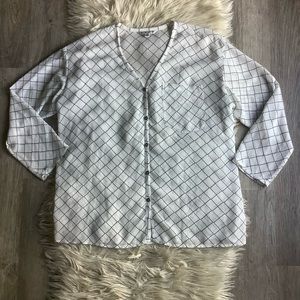 Cabi Sheer button front blouse black & white oversized Small